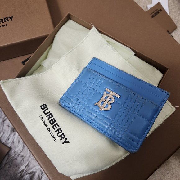BURBERRY Lola Card Case Bright Sky Blue Quilted Leather Wallet - Picture 1 of 10